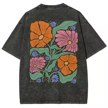 Женская футболка с ярким цветочным принтом, расписанным вручную, свободного кроя, модная, с коротким рукавом, летняя, из высококачественного хлопка S