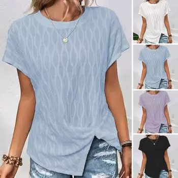 Женская футболка с разрезом подол, однотонный пуловер с круглым вырезом и рукавами «летучая мышь»