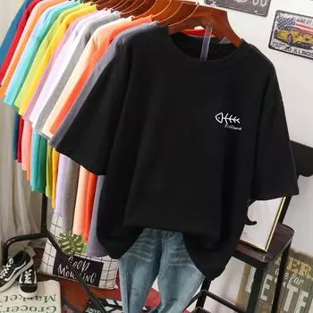 Женская футболка с рисунком из мультфильмов, летняя, большого размера, с коротким рукавом и круглым вырезом, для пар, универсальные однотонные футболки большого размера XL чёрный