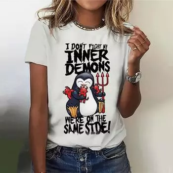 Женская футболка с рисунком пингвина, летний повседневный короткий рукав, модная уличная женская свободная одежда S