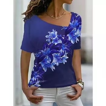 Женская футболка с рисунком роз и цветочным принтом, графический принт, V-образный вырез, базовые топы, футболка с коротким рукавом, XS-8XL/3D-печать S