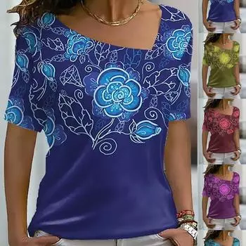 Женская футболка с рисунком розы и графическим принтом, V-образный вырез, базовые топы, футболка с коротким рукавом, XS-8XL/3D-печать S