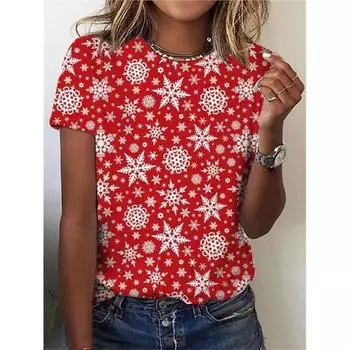 Женская футболка с рождественским принтом 3D Футболка для мужчин и женщин Модные футболки большого размера с коротким рукавом Футболки с мультяшным рождественским принтом Женская футболка S