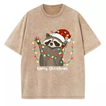 Женская футболка с рождественским принтом в виде животных из мультфильмов, новый свободный повседневный топ из стираного денима с коротким рукавом S