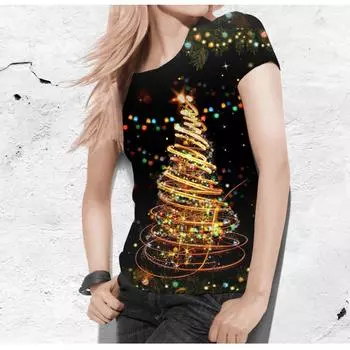 Женская футболка с рождественской цифровой 3D-печатью, модная универсальная тенденция, тонкая легкая повседневная одежда с коротким рукавом, летняя повседневная одежда для отдыха L