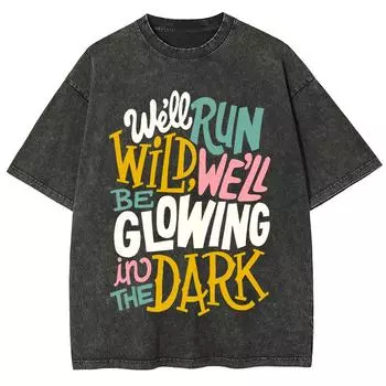 Женская футболка с ручной росписью и принтом букв, унисекс, оверсайз, с круглым вырезом, спущенным плечом, рукавами средней длины с эффектом стирки S