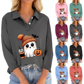 Женская футболка с рукавами семь четвертей, V-образным вырезом, застегивающаяся на пуговицы, с принтом свободного кроя на Хэллоуин XXXL зелёный