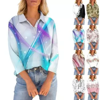 Женская футболка с рукавом четверть, рубашка с v-образным вырезом на пуговицах, свободный топ с винтажным цветочным принтом M красный