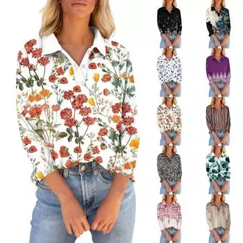Женская футболка с рукавом четверть, рубашка с v-образным вырезом на пуговицах, свободный топ с винтажным цветочным принтом S серый