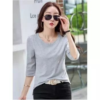 Женская футболка с рукавом пять четвертей, однотонный дизайн, весна-лето, литературные, досуговые, простые топы 3XL белый