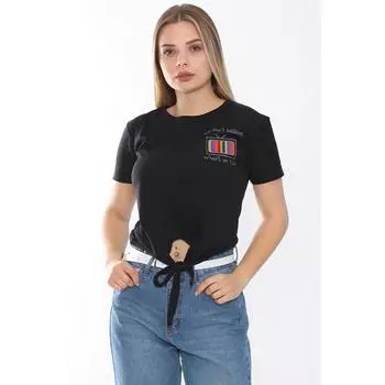 Женская футболка с телевизионной вышивкой и завязкой спереди