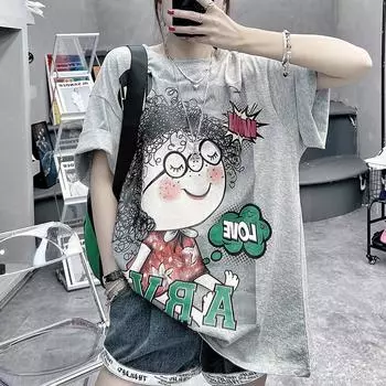 Женская футболка с тонким круглым вырезом и рисунком из мультфильма, повседневная, универсальная, весна-лето 4XL белый