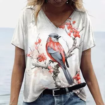 Женская футболка с v-образным вырезом, футболки с короткими рукавами, летняя повседневная одежда, модная уличная одежда, пуловер, одежда с животными, топы больших размеров S