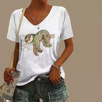 Женская футболка с v-образным вырезом и короткими рукавами, большой топ с принтом ленивых насекомых, свободная футболка, повседневная рубашка XS зелёный