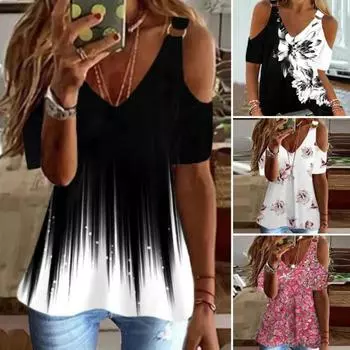 Женская футболка с v-образным вырезом и короткими рукавами, градиентный цвет, женская футболка