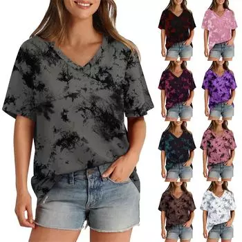 Женская футболка с v-образным вырезом и короткими рукавами, повседневная свободная футболка, топ, женская рубашка с короткими рукавами, пуловерная футболка L