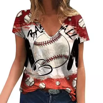 Женская футболка с V-образным вырезом и 3D-принтом, повседневная футболка с коротким рукавом, большой размер S