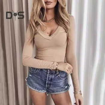 Женская футболка с V-образным вырезом и длинным рукавом, облегающая футболка, однотонный мягкий эластичный пуловер, топы на каждый день 3XL чёрный