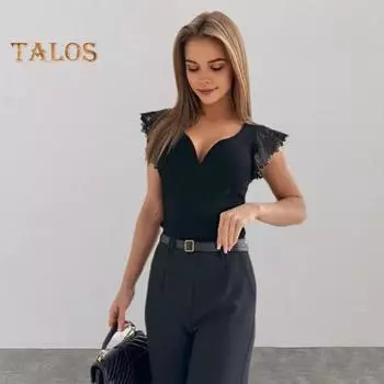 Женская футболка с v-образным вырезом и вышивкой, кружевные топы с короткими рукавами, однотонные облегающие пуловеры, топы, уличная одежда XL белый