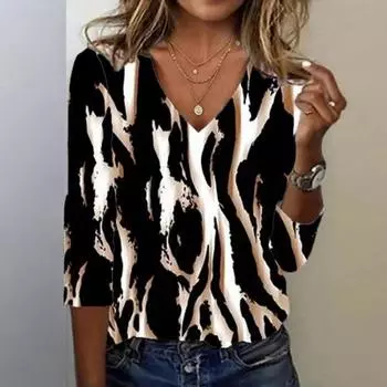 Женская футболка с V-образным вырезом и длинными рукавами, напечатанная на 3D-принтере S