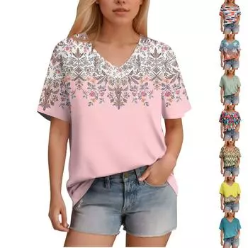 Женская футболка с v-образным вырезом и коротким рукавом, однотонная повседневная свободная футболка, топ XXL зелёный