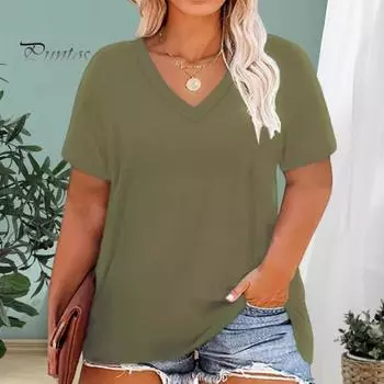 Женская футболка с V-образным вырезом и коротким рукавом, свободная футболка, однотонная повседневная дышащая футболка-пуловер, топы на каждый день M армия зеленый