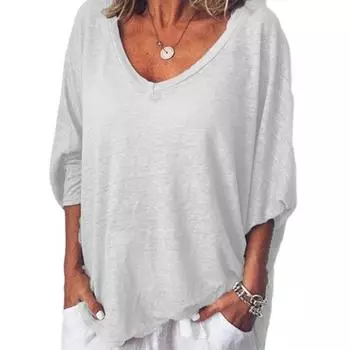 Женская футболка с V-образным вырезом и рукавом «летучая мышь» 3/4, пуловер, однотонные свободные тонкие футболки, дышащие легкие футболки M коричневый