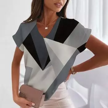 Женская футболка с v-образным вырезом и принтом, одежда в стиле Харадзюку, повседневная мода, летние трендовые топы с короткими рукавами и короткими рукавами 4XL