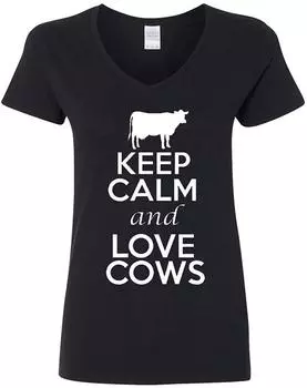 Женская футболка с V-образным вырезом Keep Calm And Love Cows Animal Lover S