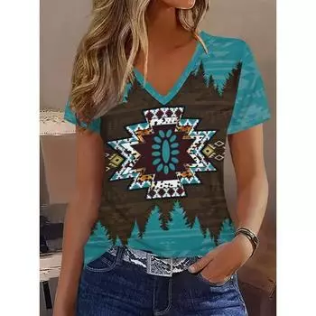 Женская футболка с V-образным вырезом, повседневная футболка с коротким рукавом и 3D-принтом, дышащая, повседневная одежда на весну, лето и осень S