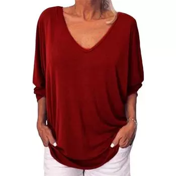 Женская футболка с v-образным вырезом, рубашка с семиточечным рукавом «летучая мышь» L