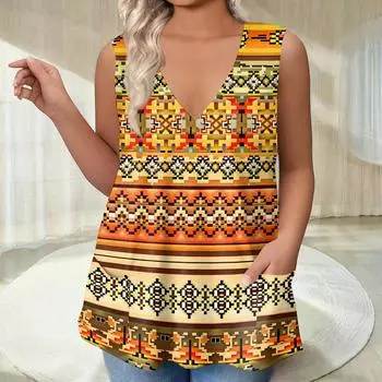 Женская футболка с V-образным вырезом, свободная жилетка с карманами, футболка с принтом снизу XXXL оранжевый