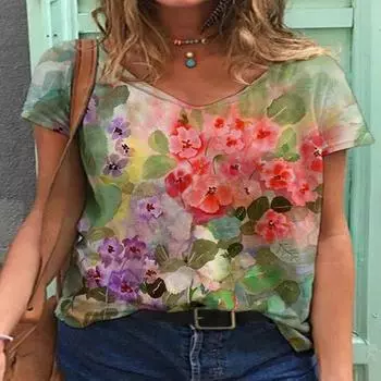 Женская футболка с v-образным вырезом, уличная трендовая повседневная рубашка с 3d принтом, универсальная одежда, свободная мода, удобная рубашка с половиной рукава XL