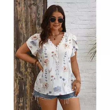 Женская футболка с v-образным вырезом в стиле пэчворк и коротким рукавом, с коротким рукавом и пуговицами, летняя повседневная модная футболка, дышащий легкий свободный топ XL белый