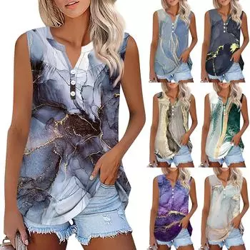 Женская футболка с v-образным вырезом, жилет, тонкая футболка, однотонная рубашка с принтом внизу, топы без рукавов L синий