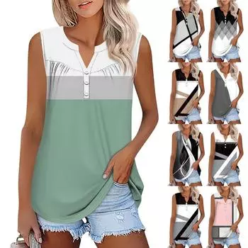 Женская футболка с v-образным вырезом, жилет, тонкая футболка, однотонная рубашка с принтом внизу, топы без рукавов L чёрный