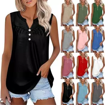 Женская футболка с v-образным вырезом, жилет, тонкая футболка, однотонная рубашка с принтом внизу, топы без рукавов M чёрный