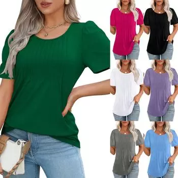 Женская футболка с вертикальным зернистым принтом и коротким рукавом с круглым вырезом и высокой талией, нерегулярный подол, повседневные однотонные дышащие легкие мягкие рабочие пуловеры, топы S зелёный