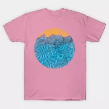 Женская футболка с волнистым закатом, принт Харадзюку, кавайная футболка, летняя футболка с коротким рукавом, женская футболка, топ, футболка S розовый