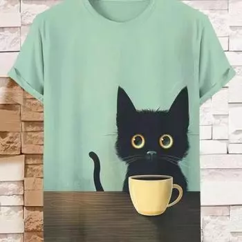Женская футболка с забавным аниме котом, летние повседневные футболки с круглым вырезом и короткими рукавами, женская одежда большого размера с короткими рукавами, уличные топы S