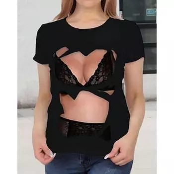 Женская футболка с забавным принтом на День святого Валентина, повседневная, с коротким рукавом, круглым вырезом, принтом, стандартного кроя, повседневная, черного цвета, летняя S