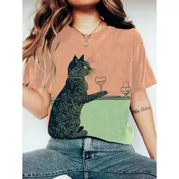 Женская футболка с забавным принтом животных, футболки с коротким рукавом, топы с 3D-принтами, рубашки с круглым вырезом, летняя повседневная женская одежда S