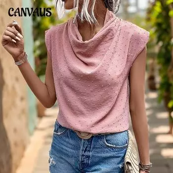 Женская футболка с жаккардовым топом, летняя рубашка без рукавов с круглым вырезом S розовый