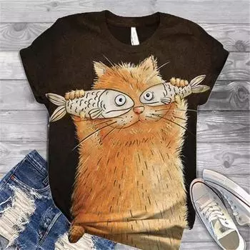 Женская футболка с животным принтом Harajuku, топы Kawaii с короткими рукавами, женская одежда, летняя эстетичная футболка с графическим рисунком, милая рубашка для девочек-подростков S белый