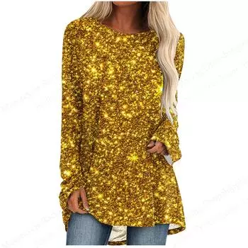 Женская футболка с золотым узором и 3D-принтом, женская мода, большие размеры, повседневные топы с длинным рукавом, футболки, футболка, винтажная, свободная, уличная S