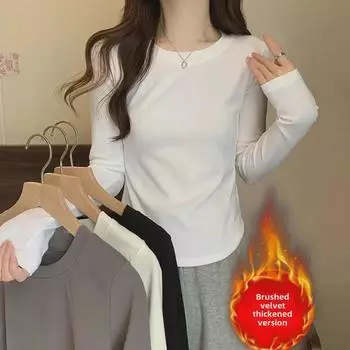 Женская футболка Slim Fit с длинным рукавом из чистого хлопка весна 2025 2XL (125-140 jin)