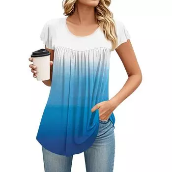 Женская футболка средней длины с круглым вырезом и коротким рукавом, свободная повседневная футболка с коротким рукавом, топ L синий