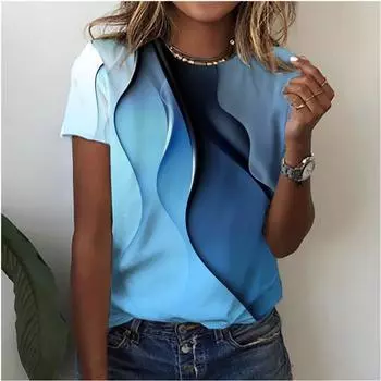 Женская футболка Starry Sky Blue 3D с принтом, летняя новая градиентная повседневная футболка с круглым вырезом и коротким рукавом, женская одежда 2000 года S