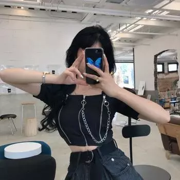 Женская футболка Streetwaer в стиле панк, готика, Harajuku, черный укороченный топ с пышными рукавами и цепочкой, лето 2021, модный корейский стиль one size белый