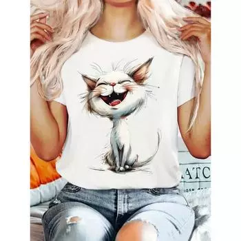 Женская футболка Sumer Casual с коротким рукавом, футболки с 3D-принтом и мультяшными животными, свободная одежда, модная уличная одежда, пуловер S